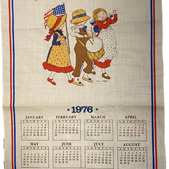 HOLLY HOBBIE Vintage 1976 Bicentennial Americana Linen Hanging Calendar - Picture 2 of 8